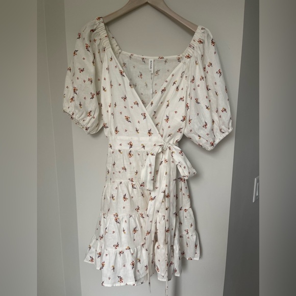 Kivari - Daria Wrap Mini Dress - Ditsy Floral - US 10 / AU 14 Linen NWT - Picture 5 of 10